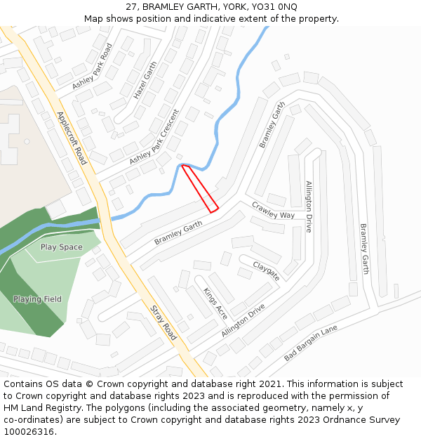 27, BRAMLEY GARTH, YORK, YO31 0NQ: Location map and indicative extent of plot