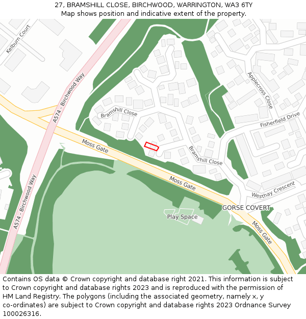 27, BRAMSHILL CLOSE, BIRCHWOOD, WARRINGTON, WA3 6TY: Location map and indicative extent of plot