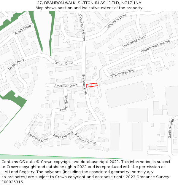 27, BRANDON WALK, SUTTON-IN-ASHFIELD, NG17 1NA: Location map and indicative extent of plot