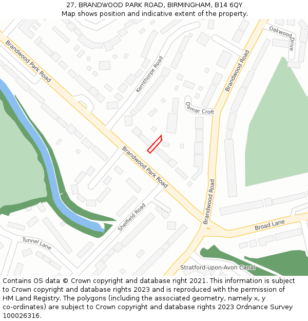 27, BRANDWOOD PARK ROAD, BIRMINGHAM, B14 6QY: Location map and indicative extent of plot