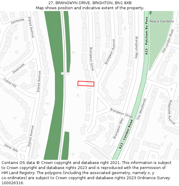 27, BRANGWYN DRIVE, BRIGHTON, BN1 8XB: Location map and indicative extent of plot