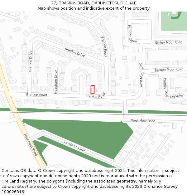 27, BRANKIN ROAD, DARLINGTON, DL1 4LE: Location map and indicative extent of plot