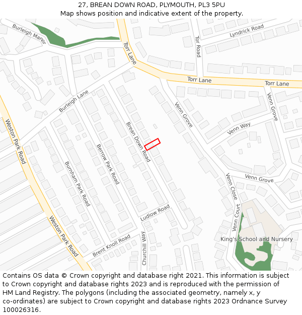 27, BREAN DOWN ROAD, PLYMOUTH, PL3 5PU: Location map and indicative extent of plot