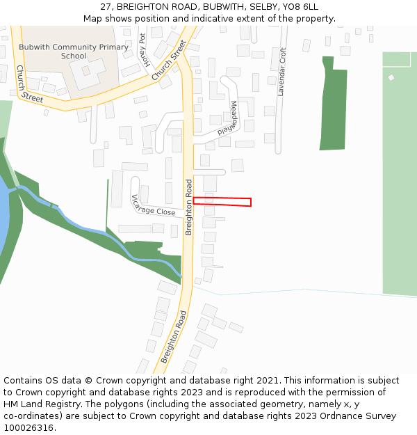 27, BREIGHTON ROAD, BUBWITH, SELBY, YO8 6LL: Location map and indicative extent of plot