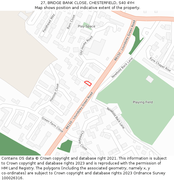 27, BRIDGE BANK CLOSE, CHESTERFIELD, S40 4YH: Location map and indicative extent of plot