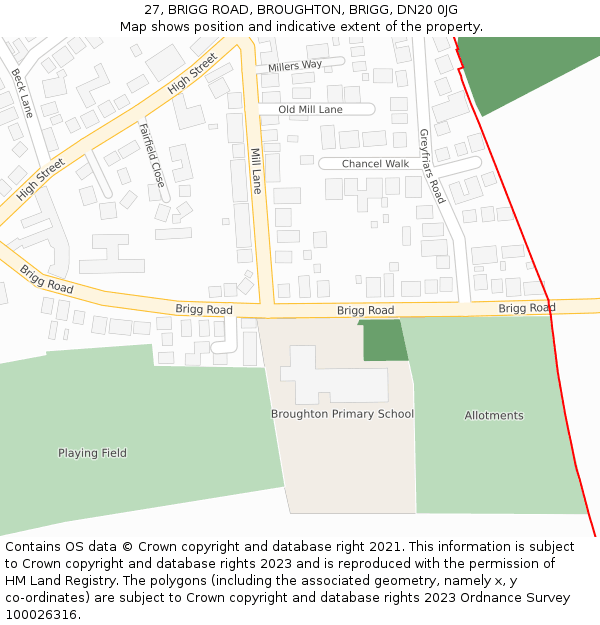 27, BRIGG ROAD, BROUGHTON, BRIGG, DN20 0JG: Location map and indicative extent of plot