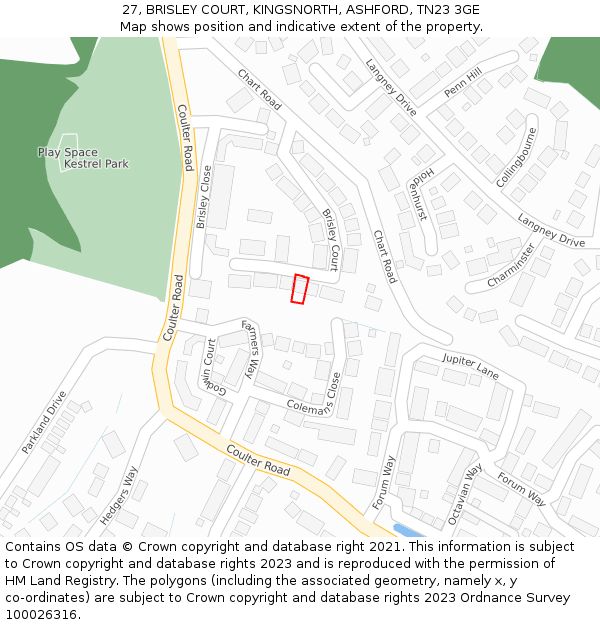 27, BRISLEY COURT, KINGSNORTH, ASHFORD, TN23 3GE: Location map and indicative extent of plot