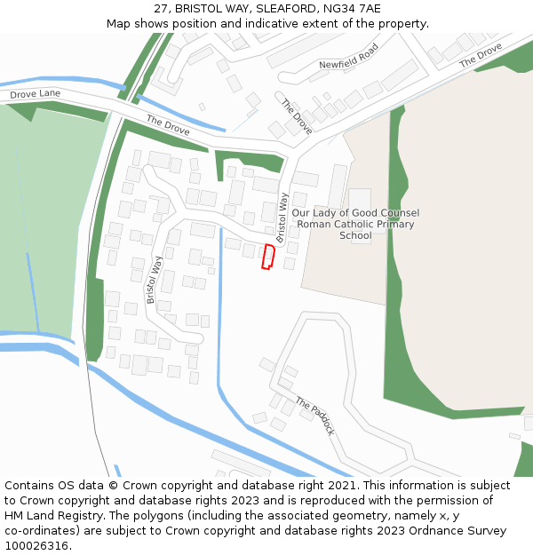 27, BRISTOL WAY, SLEAFORD, NG34 7AE: Location map and indicative extent of plot