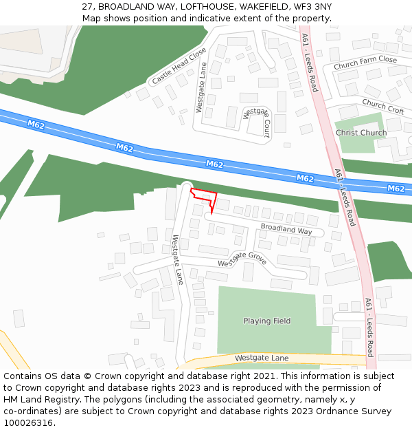 27, BROADLAND WAY, LOFTHOUSE, WAKEFIELD, WF3 3NY: Location map and indicative extent of plot