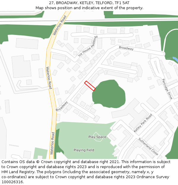 27, BROADWAY, KETLEY, TELFORD, TF1 5AT: Location map and indicative extent of plot