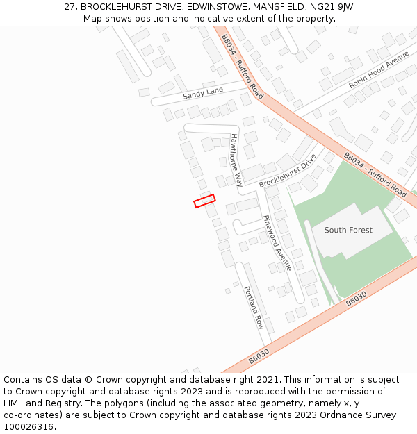 27, BROCKLEHURST DRIVE, EDWINSTOWE, MANSFIELD, NG21 9JW: Location map and indicative extent of plot