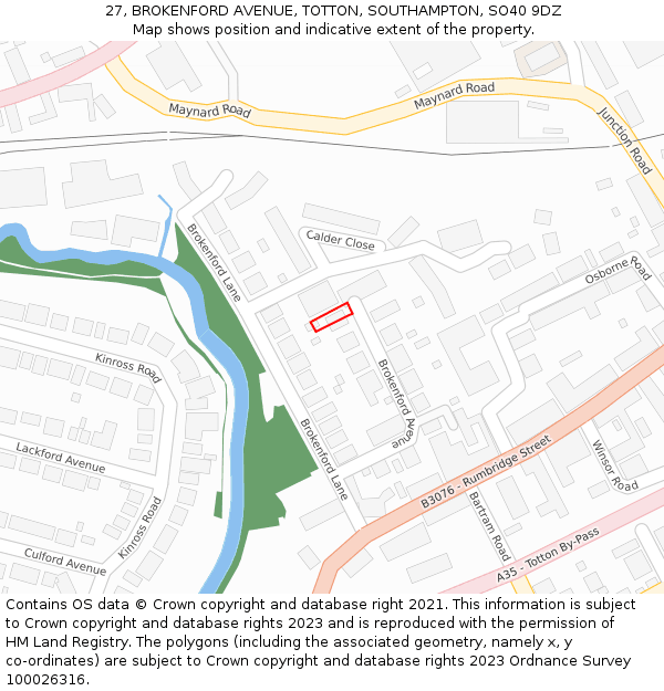 27, BROKENFORD AVENUE, TOTTON, SOUTHAMPTON, SO40 9DZ: Location map and indicative extent of plot