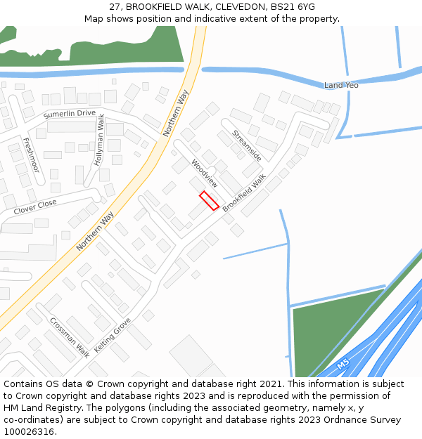 27, BROOKFIELD WALK, CLEVEDON, BS21 6YG: Location map and indicative extent of plot