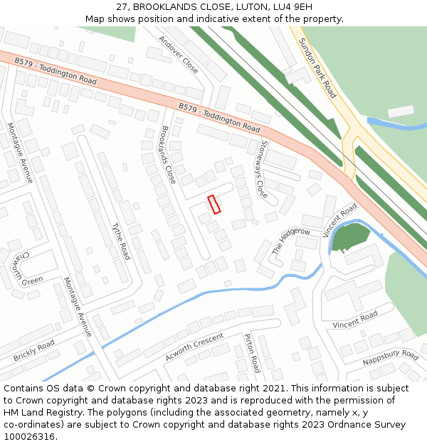 27, BROOKLANDS CLOSE, LUTON, LU4 9EH: Location map and indicative extent of plot