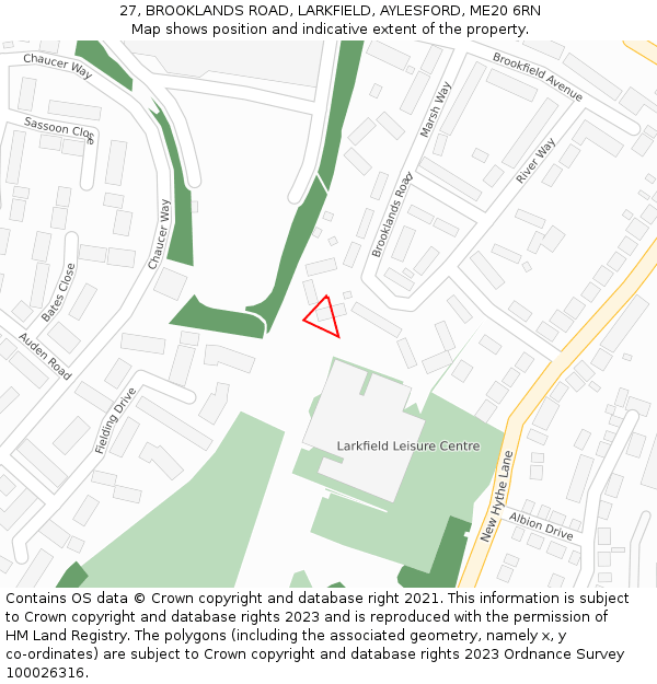 27, BROOKLANDS ROAD, LARKFIELD, AYLESFORD, ME20 6RN: Location map and indicative extent of plot