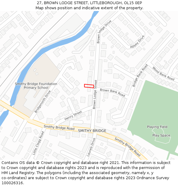 27, BROWN LODGE STREET, LITTLEBOROUGH, OL15 0EP: Location map and indicative extent of plot