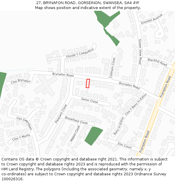 27, BRYNAFON ROAD, GORSEINON, SWANSEA, SA4 4YF: Location map and indicative extent of plot