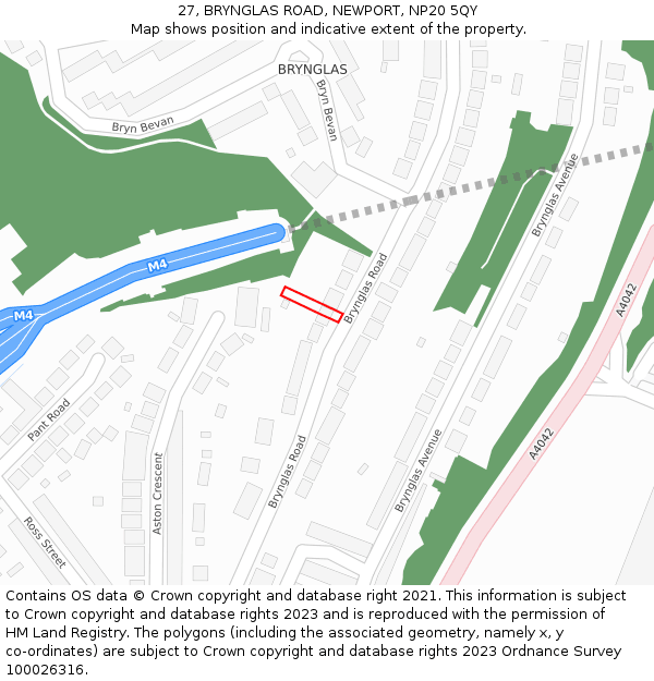 27, BRYNGLAS ROAD, NEWPORT, NP20 5QY: Location map and indicative extent of plot