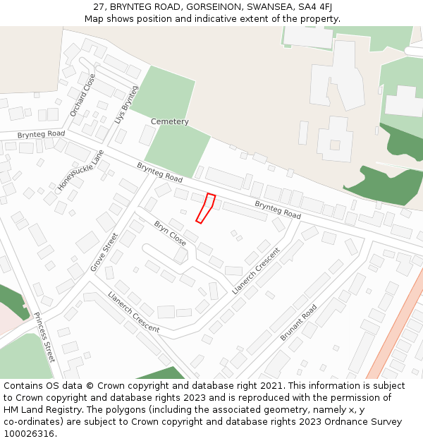 27, BRYNTEG ROAD, GORSEINON, SWANSEA, SA4 4FJ: Location map and indicative extent of plot