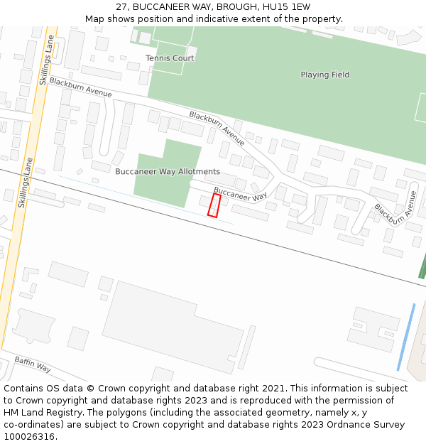 27, BUCCANEER WAY, BROUGH, HU15 1EW: Location map and indicative extent of plot