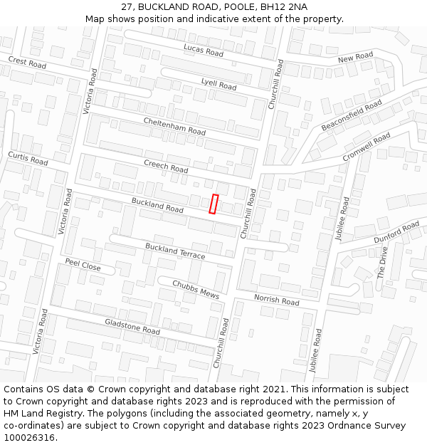 27, BUCKLAND ROAD, POOLE, BH12 2NA: Location map and indicative extent of plot