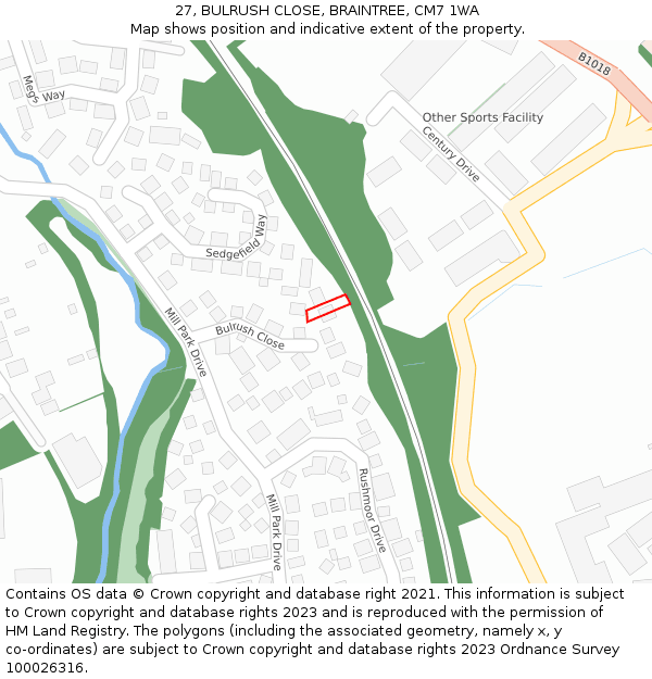 27, BULRUSH CLOSE, BRAINTREE, CM7 1WA: Location map and indicative extent of plot