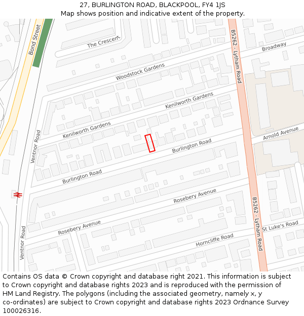 27, BURLINGTON ROAD, BLACKPOOL, FY4 1JS: Location map and indicative extent of plot