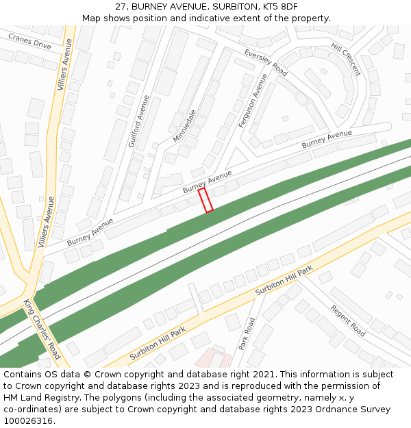 27, BURNEY AVENUE, SURBITON, KT5 8DF: Location map and indicative extent of plot