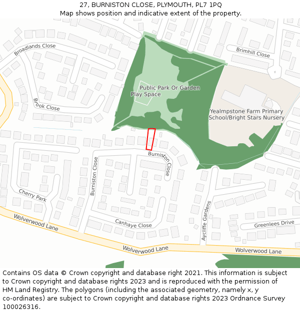 27, BURNISTON CLOSE, PLYMOUTH, PL7 1PQ: Location map and indicative extent of plot