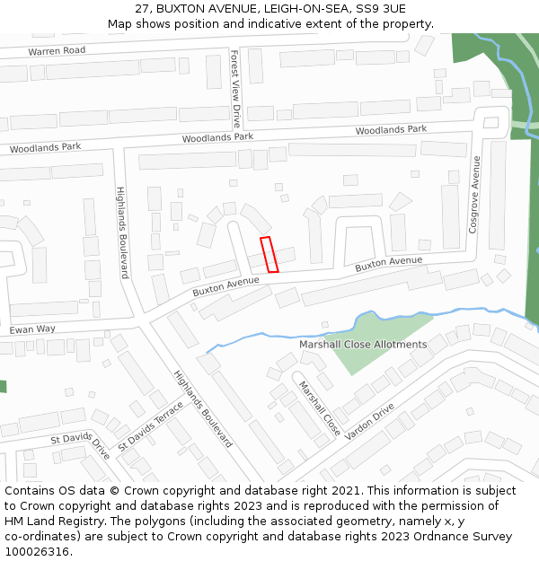 27, BUXTON AVENUE, LEIGH-ON-SEA, SS9 3UE: Location map and indicative extent of plot