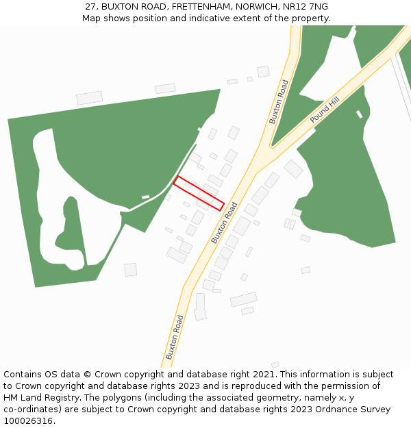 27, BUXTON ROAD, FRETTENHAM, NORWICH, NR12 7NG: Location map and indicative extent of plot