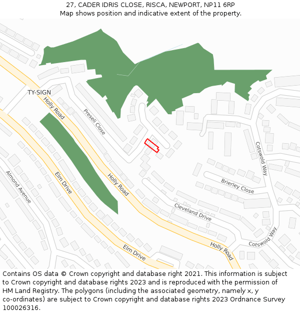 27, CADER IDRIS CLOSE, RISCA, NEWPORT, NP11 6RP: Location map and indicative extent of plot