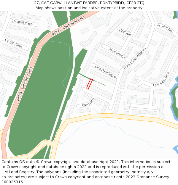 27, CAE GARW, LLANTWIT FARDRE, PONTYPRIDD, CF38 2TQ: Location map and indicative extent of plot