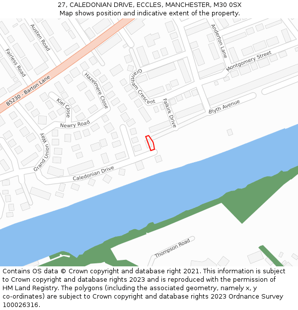 27, CALEDONIAN DRIVE, ECCLES, MANCHESTER, M30 0SX: Location map and indicative extent of plot