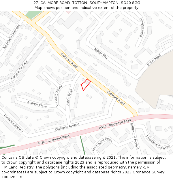 27, CALMORE ROAD, TOTTON, SOUTHAMPTON, SO40 8GG: Location map and indicative extent of plot