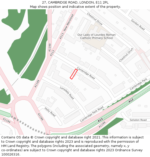 27, CAMBRIDGE ROAD, LONDON, E11 2PL: Location map and indicative extent of plot