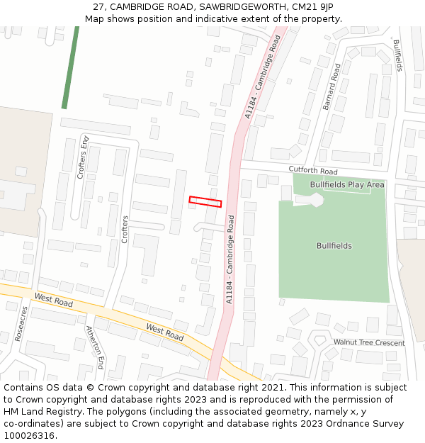 27, CAMBRIDGE ROAD, SAWBRIDGEWORTH, CM21 9JP: Location map and indicative extent of plot