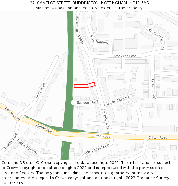 27, CAMELOT STREET, RUDDINGTON, NOTTINGHAM, NG11 6AS: Location map and indicative extent of plot