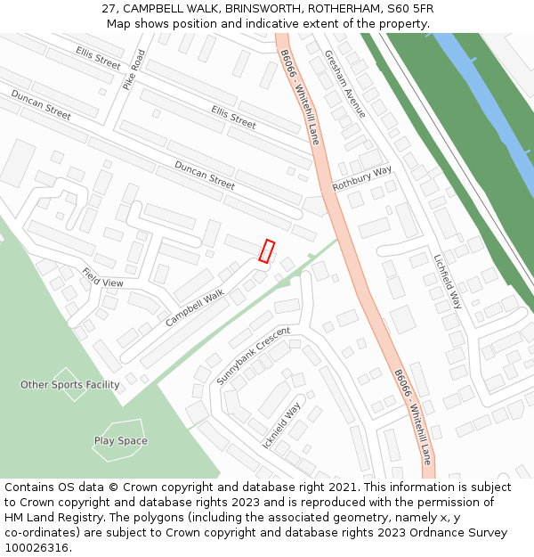 27, CAMPBELL WALK, BRINSWORTH, ROTHERHAM, S60 5FR: Location map and indicative extent of plot