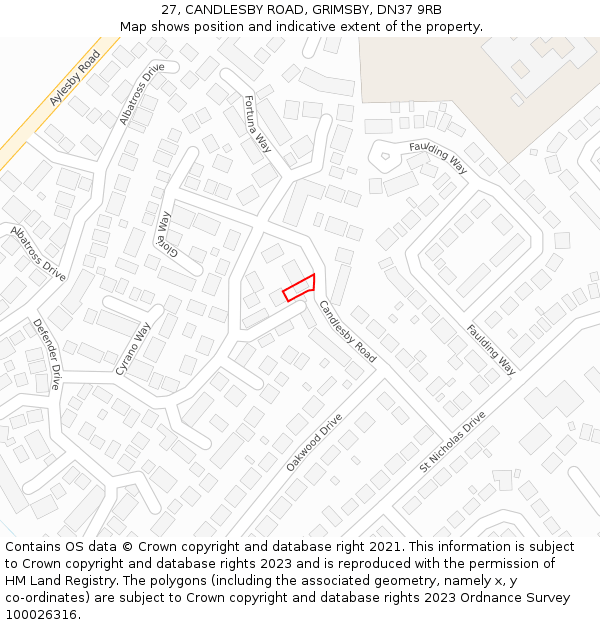 27, CANDLESBY ROAD, GRIMSBY, DN37 9RB: Location map and indicative extent of plot