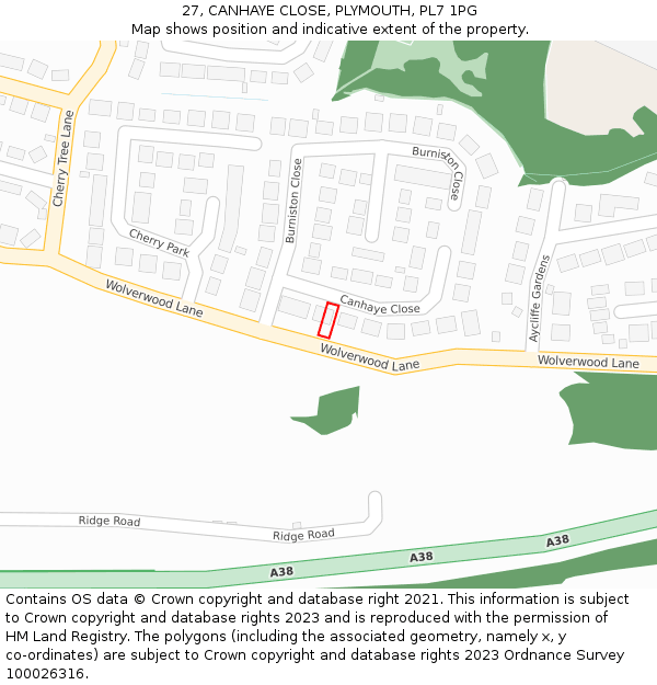 27, CANHAYE CLOSE, PLYMOUTH, PL7 1PG: Location map and indicative extent of plot