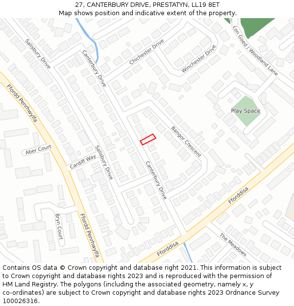 27, CANTERBURY DRIVE, PRESTATYN, LL19 8ET: Location map and indicative extent of plot