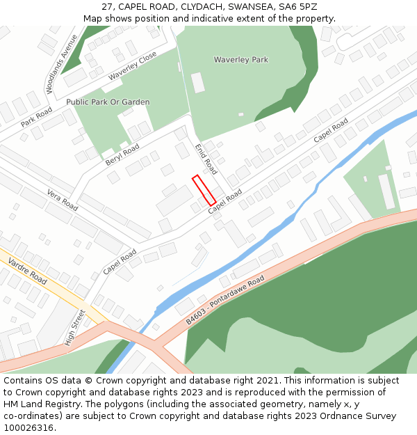 27, CAPEL ROAD, CLYDACH, SWANSEA, SA6 5PZ: Location map and indicative extent of plot