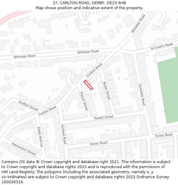 27, CARLTON ROAD, DERBY, DE23 6HB: Location map and indicative extent of plot