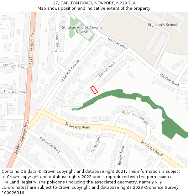 27, CARLTON ROAD, NEWPORT, NP19 7LA: Location map and indicative extent of plot