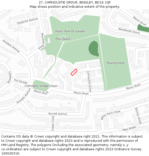 27, CARNOUSTIE GROVE, BINGLEY, BD16 1QF: Location map and indicative extent of plot