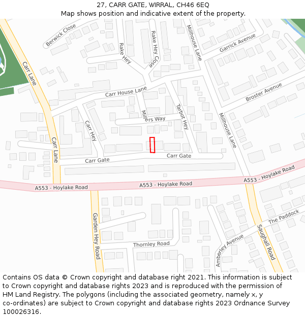 27, CARR GATE, WIRRAL, CH46 6EQ: Location map and indicative extent of plot