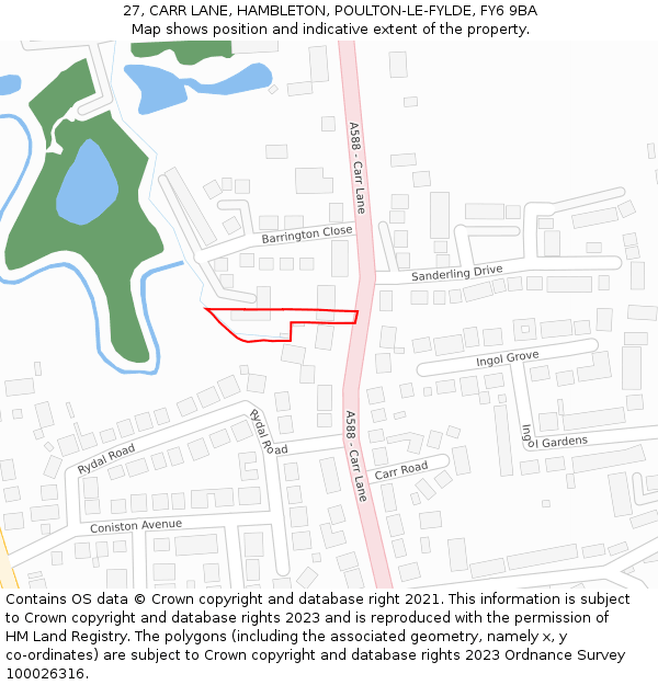 27, CARR LANE, HAMBLETON, POULTON-LE-FYLDE, FY6 9BA: Location map and indicative extent of plot