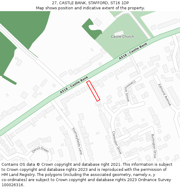 27, CASTLE BANK, STAFFORD, ST16 1DP: Location map and indicative extent of plot