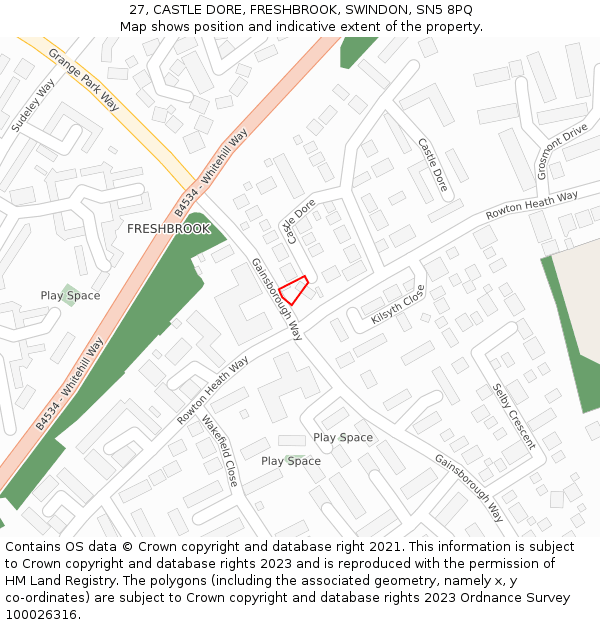 27, CASTLE DORE, FRESHBROOK, SWINDON, SN5 8PQ: Location map and indicative extent of plot